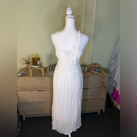 URBAN OUTFITTERS White Tie-Front Spaghetti Strap Midi High-Waist Slip Dress Sz L - Picture 12 of 16